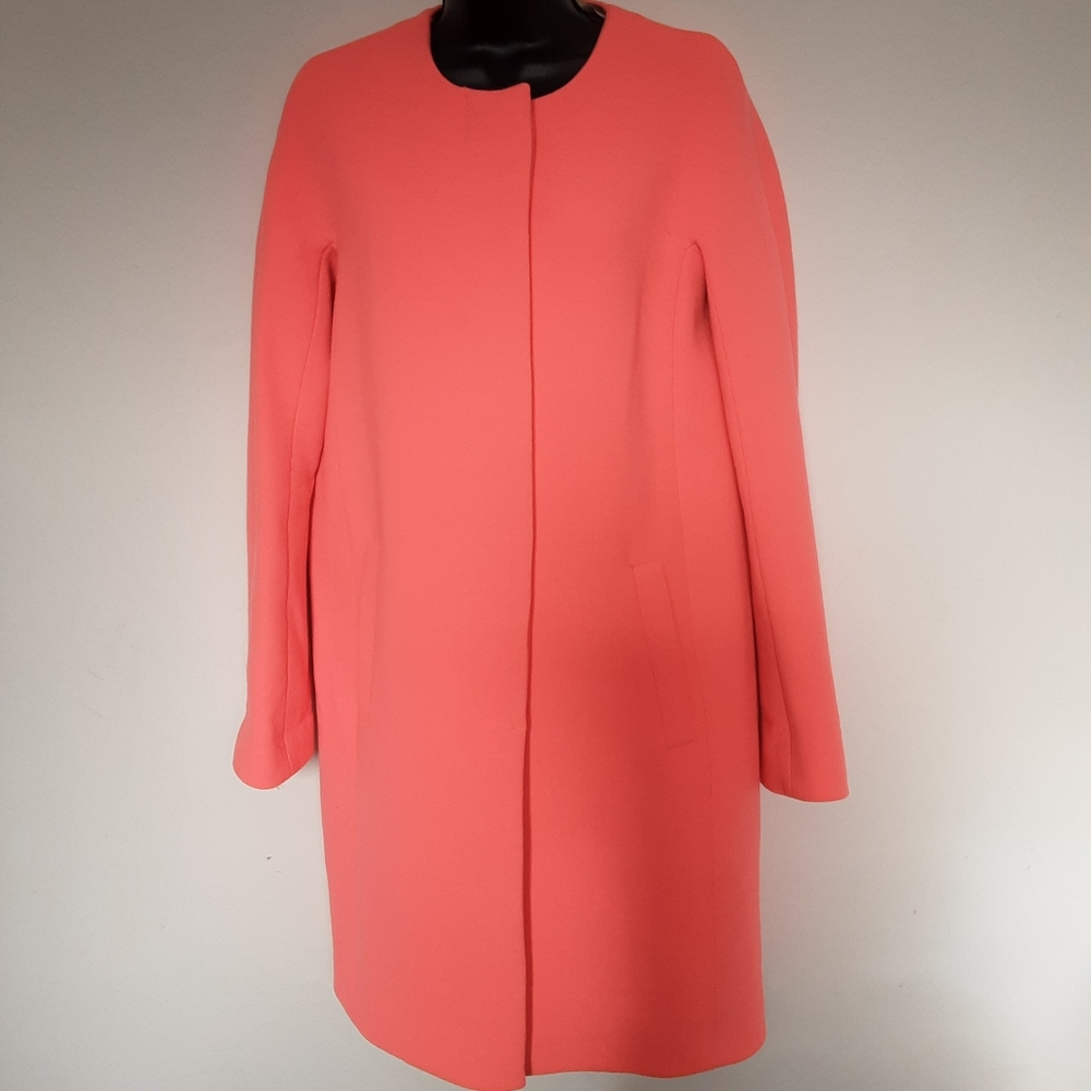 Feminine J. Crew Lady Day Double Cloth Wool Blend Coat Hidden Buttons Collarless